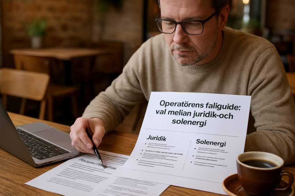 Operatörens fallguide: val mellan juristinsatser och villans solcellsupplägg